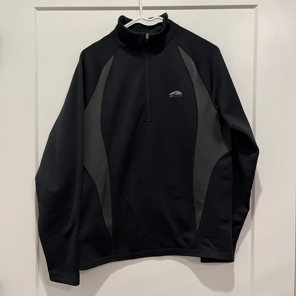 GoLite Mens 1/4 Zip Pullover Fleece Jacket Black Grey Athletic Activewear Medium